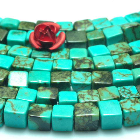 YesBeads Green Turquoise smooth square cube beads gemstone wholesale jewelry making supplies 15"