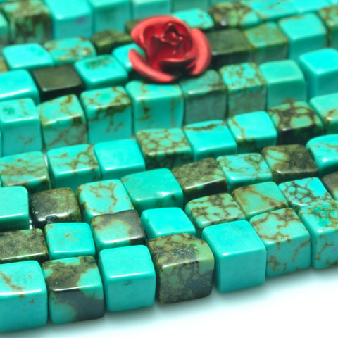YesBeads Green Turquoise smooth square cube beads gemstone wholesale jewelry making supplies 15"