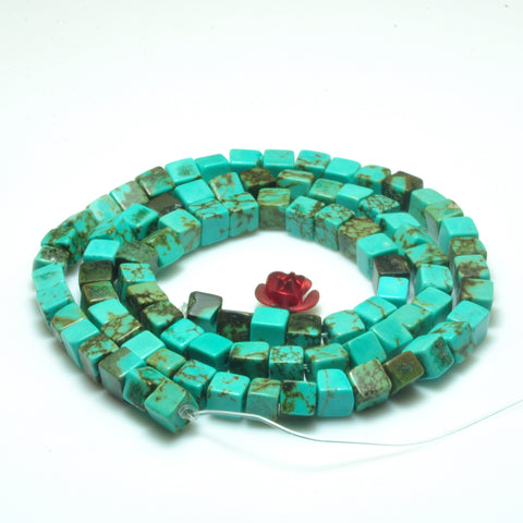 YesBeads Green Turquoise smooth square cube beads gemstone wholesale jewelry making supplies 15"