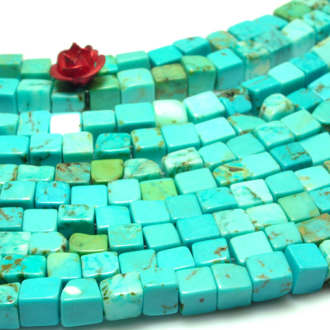 YesBeads Blue Turquoise smooth square cube beads gemstone wholesale jewelry making supplies 15"