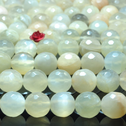 YesBeads Natural Moonstone faceted round loose beads beige gemstone wholesale jewelry making 15"