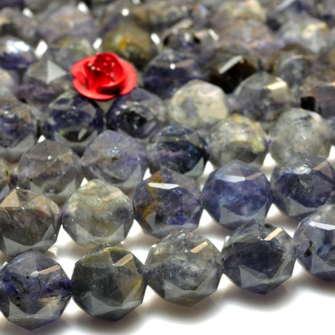 YesBeads Natural Blue Iolite diamond faceted loose round beads gemstone wholesale jewelry making 15"