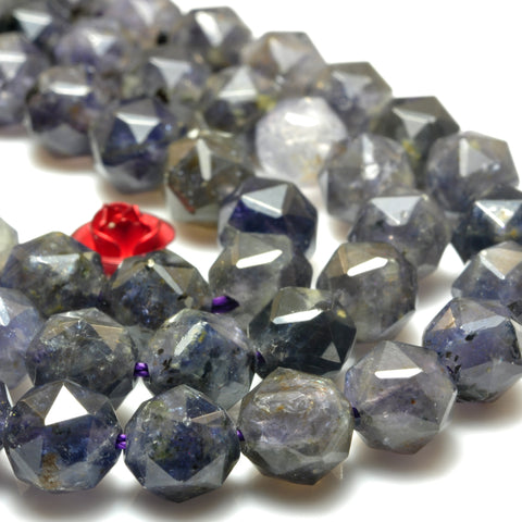 YesBeads Natural Blue Iolite diamond faceted loose round beads gemstone wholesale jewelry making 15"