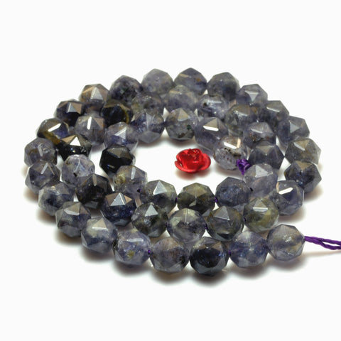 YesBeads Natural Blue Iolite diamond faceted loose round beads gemstone wholesale jewelry making 15"