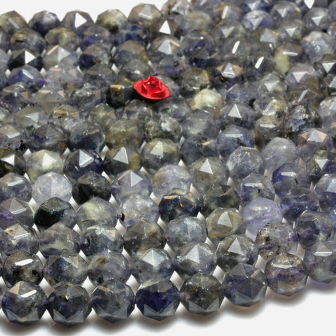 YesBeads Natural Blue Iolite diamond faceted loose round beads gemstone wholesale jewelry making 15"