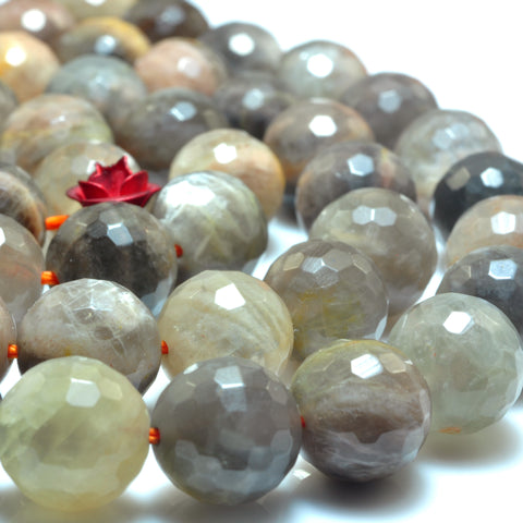YesBeads Natural Gray Sunstone faceted round loose beads wholesale gemstone jewelry making 15"