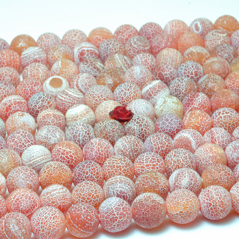Red Fire Agate matte round loose beads crackle agate wholesale gemstone jewelry making 15''