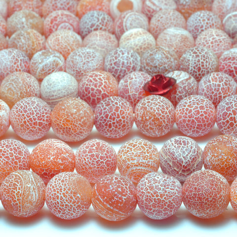 Red Fire Agate matte round loose beads crackle agate wholesale gemstone jewelry making 15''