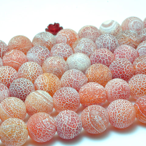 Red Fire Agate matte round loose beads crackle agate wholesale gemstone jewelry making 15''