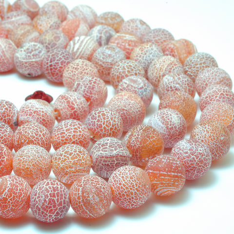Red Fire Agate matte round loose beads crackle agate wholesale gemstone jewelry making 15''