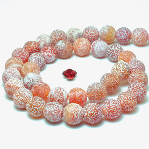 Red Fire Agate matte round loose beads crackle agate wholesale gemstone jewelry making 15''
