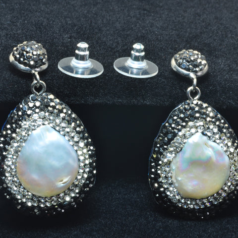 YesBeads Earrings white pearl CZ rhinestone crystal pave bead silver stud dangle earrings drop fashion jewelry