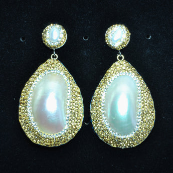 YesBeads Earrings white MOP shell CZ rhinestone crystal pave bead gold stud dangle earrings drop fashion jewelry