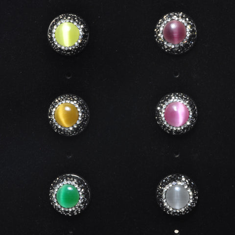 YesBeads Earrings Cat eye bead rhinestone crystal pave stud earrings coin shape whoelesale fashion jewelry