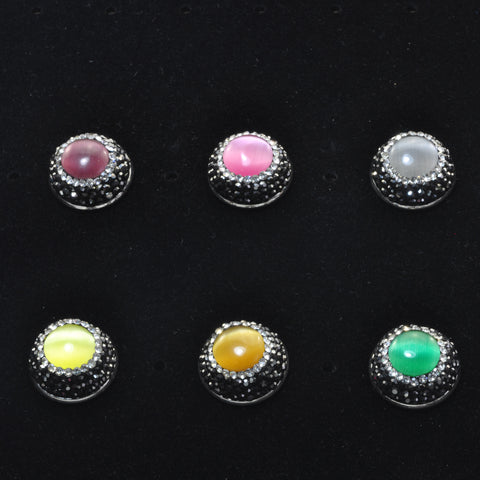 YesBeads Earrings Cat eye bead rhinestone crystal pave stud earrings coin shape whoelesale fashion jewelry