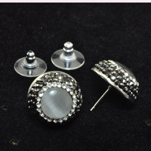 YesBeads Earrings Cat eye bead rhinestone crystal pave stud earrings coin shape whoelesale fashion jewelry