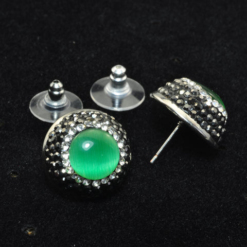 YesBeads Earrings Cat eye bead rhinestone crystal pave stud earrings coin shape whoelesale fashion jewelry