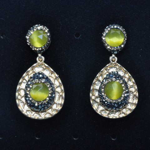 YesBeads Earrings Cat eye CZ rhinestone crystal pave bead gold stud dangle earrings drop fashion jewelry