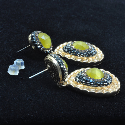 YesBeads Earrings Cat eye CZ rhinestone crystal pave bead gold stud dangle earrings drop fashion jewelry