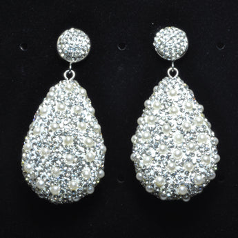 YesBeads Earrings CZ pave rhinestone crystal pearls beads silver stud dangle earrings drop shape fashion jewelry
