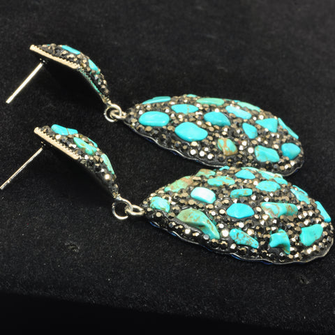 YesBeads Earrings Blue Turquoise chip beads CZ rhinestone crystal pave stud dangle earrings drop fashion jewelry