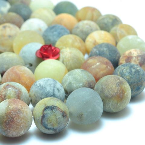 Nautral flower jade matte round loose beads rainbow gemstone wholesale jewelry making bracelet necklace diy