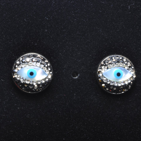 YesBeads Earrings evil's eye mop bead CZ rhinestone crystal pave stud earrings coin shape whoelesale fashion jewelry