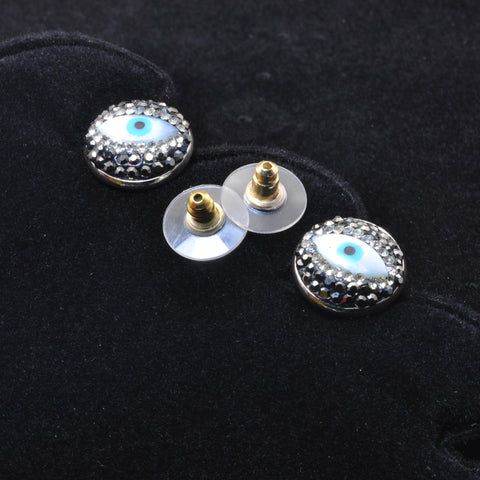YesBeads Earrings evil's eye mop bead CZ rhinestone crystal pave stud earrings coin shape whoelesale fashion jewelry