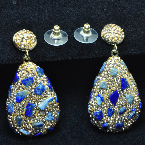 YesBeads Earrings Lapis lazuli chip beads CZ rhinestone crystal pave gold stud dangle earrings drop fashion jewelry