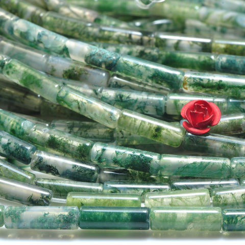Natural Green Moss Agate smooth tube beads gemstone wholesale jewelry making 15"