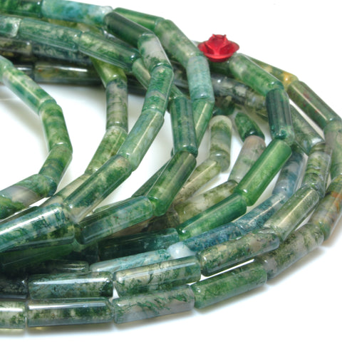 Natural Green Moss Agate smooth tube beads gemstone wholesale jewelry making 15"