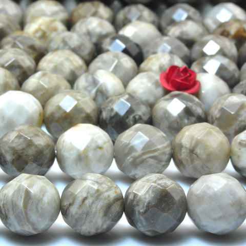 Natural Gray Silver Leaf Jasper faceted round loose beads gemstone wholesale jewelry making bracelet necklace diy