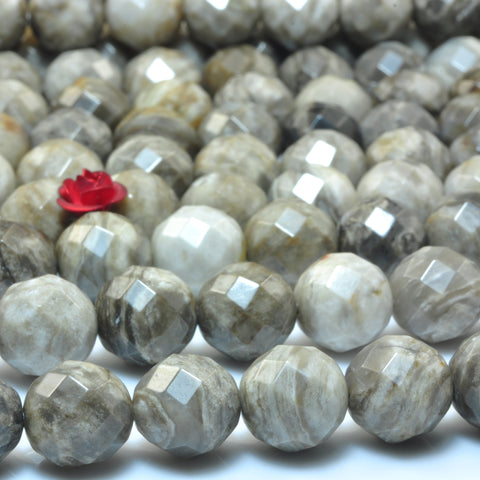 Natural Gray Silver Leaf Jasper faceted round loose beads gemstone wholesale jewelry making bracelet necklace diy
