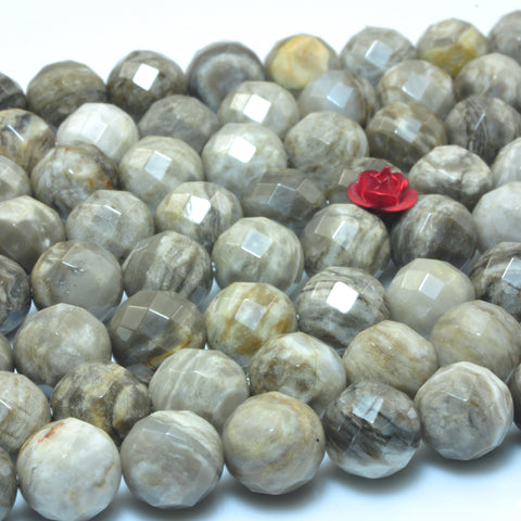 Natural Gray Silver Leaf Jasper faceted round loose beads gemstone wholesale jewelry making bracelet necklace diy
