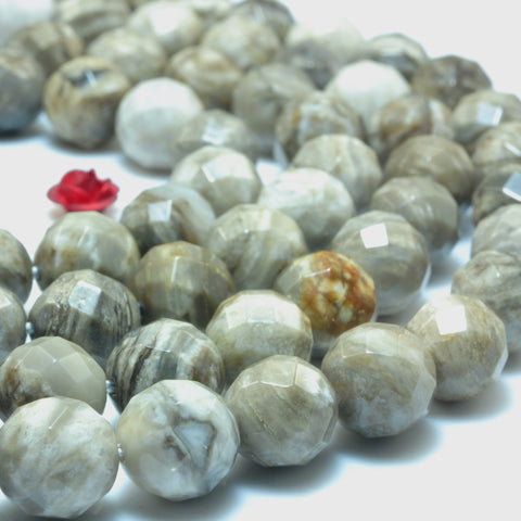 Natural Gray Silver Leaf Jasper faceted round loose beads gemstone wholesale jewelry making bracelet necklace diy