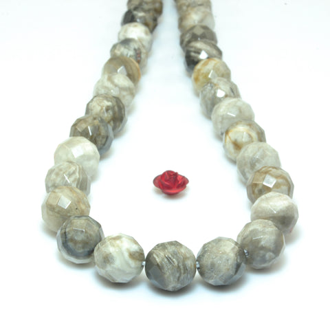 Natural Gray Silver Leaf Jasper faceted round loose beads gemstone wholesale jewelry making bracelet necklace diy