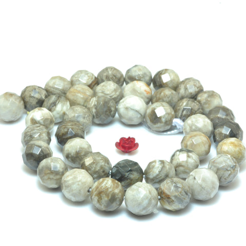 Natural Gray Silver Leaf Jasper faceted round loose beads gemstone wholesale jewelry making bracelet necklace diy