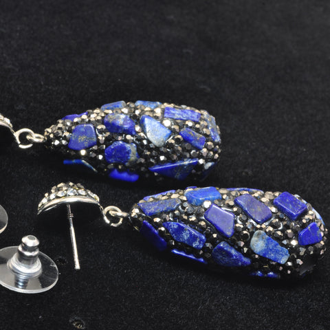 YesBeads Earrings CZ pave rhinestone crystal lapis lazuli chips bead stud dangle earrings teardrop fashion jewelry