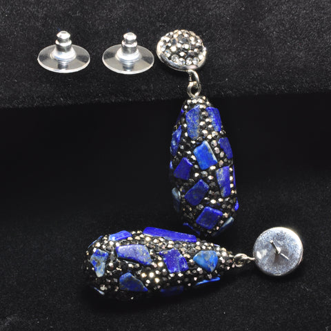 YesBeads Earrings CZ pave rhinestone crystal lapis lazuli chips bead stud dangle earrings teardrop fashion jewelry