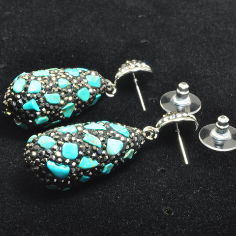 YesBeads Earrings CZ pave rhinestone crystal blue turquoise chips bead stud dangle earrings teardrop fashion jewelry