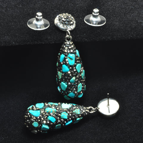 YesBeads Earrings CZ pave rhinestone crystal blue turquoise chips bead stud dangle earrings teardrop fashion jewelry