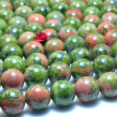 YesBeads Natural Unakite smooth round loose beads green red gemstone wholesale jewelry making 15"