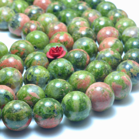YesBeads Natural Unakite smooth round loose beads green red gemstone wholesale jewelry making 15"