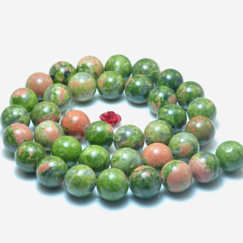 YesBeads Natural Unakite smooth round loose beads green red gemstone wholesale jewelry making 15"