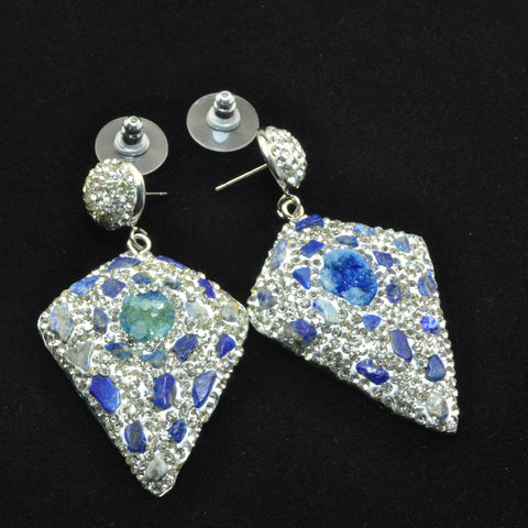 YesBeads Earrings Druzy quartz and stone chips bead CZ pave rhinestone crystal stud dangle earrings cone shape jewelry
