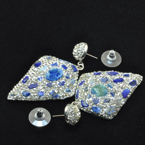 YesBeads Earrings Druzy quartz and stone chips bead CZ pave rhinestone crystal stud dangle earrings cone shape jewelry