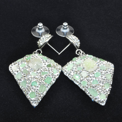 YesBeads Earrings Druzy quartz and stone chips bead CZ pave rhinestone crystal stud dangle earrings cone shape jewelry