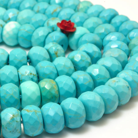 YesBeads Blue Turquoise faceted rondelle beads wholesale gemstone jewelry making 15"
