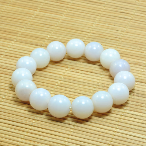 YesBeads White Agate Bracelet natural gemstone smooth round beads stretch bracelet for men or women jewelry