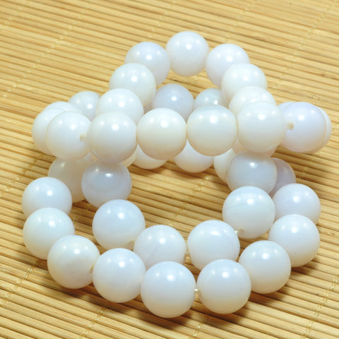 YesBeads White Agate Bracelet natural gemstone smooth round beads stretch bracelet for men or women jewelry